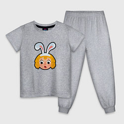 Пижама хлопковая детская Мультяшная девочка с ушами зайца, цвет: меланж