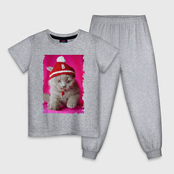 Пижама хлопковая детская Маленький котёнок - милашка, цвет: меланж