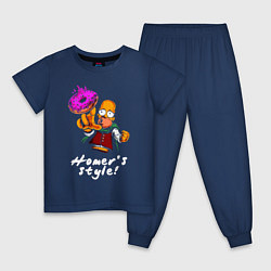 Пижама хлопковая детская Гомер Симпсон тянется за пончиком, цвет: тёмно-синий