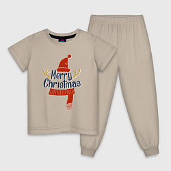 Пижама хлопковая детская 2023 Merry Christmas, цвет: миндальный