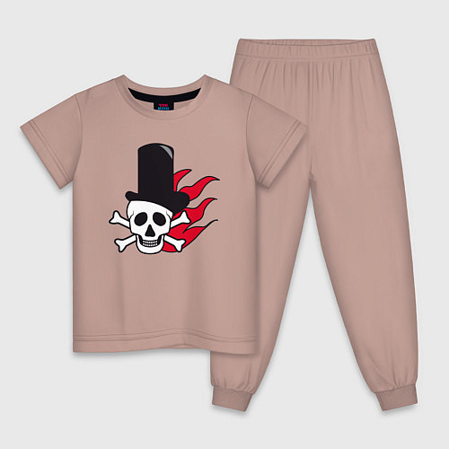 Детская пижама Череп в шляпе и в красном огне / Пыльно-розовый – фото 1