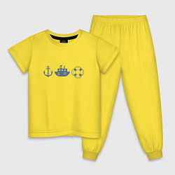 Пижама хлопковая детская Якорь спасательный круг корабль, цвет: желтый