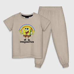 Пижама хлопковая детская Губка боб воображение мем, цвет: миндальный