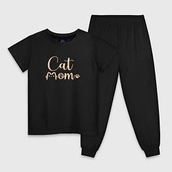 Пижама хлопковая детская Cat mom кошатница, цвет: черный