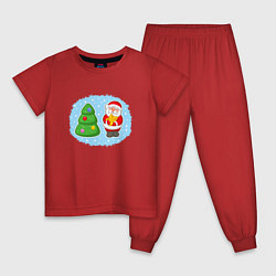 Пижама хлопковая детская Мультяшный Санта Клаус с новогодней ёлкой, цвет: красный
