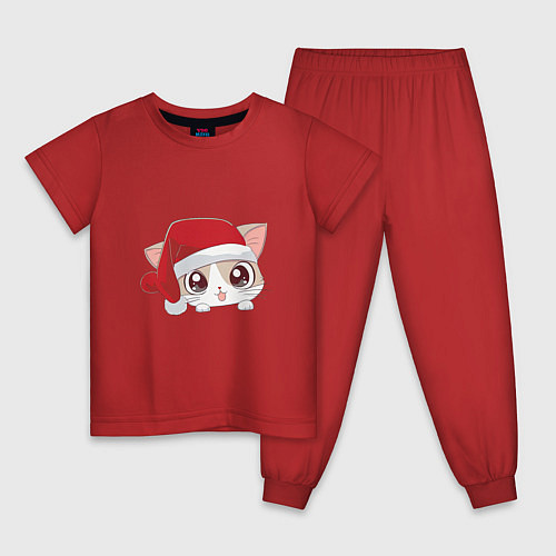 Детская пижама Санта-котенок / Красный – фото 1