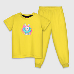 Пижама хлопковая детская Серый кролик с голубым пончиком, цвет: желтый