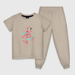 Пижама хлопковая детская Фламинго в серце, цвет: миндальный