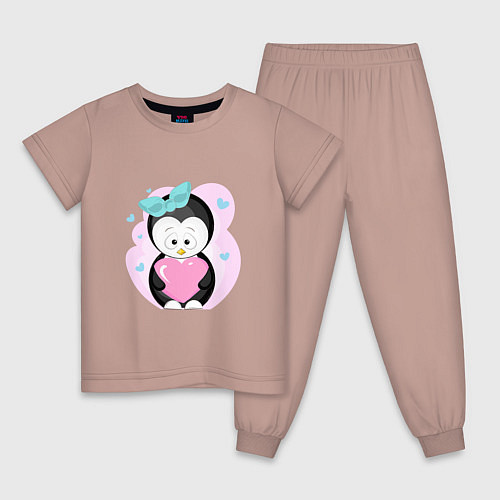 Детская пижама Пингвин с сердцем / Пыльно-розовый – фото 1