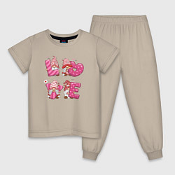 Пижама хлопковая детская Влюбленные гномы, цвет: миндальный