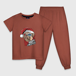 Пижама хлопковая детская Pug merry christmas, цвет: кирпичный