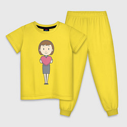 Пижама хлопковая детская Офисная леди держит сердечко, цвет: желтый