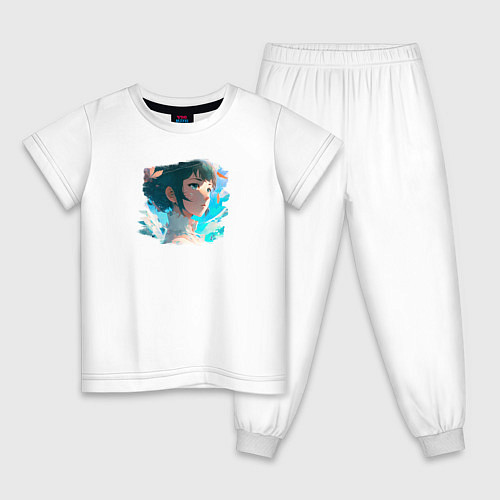 Детская пижама Дуновение ветра души - милая аниме девушка / Белый – фото 1