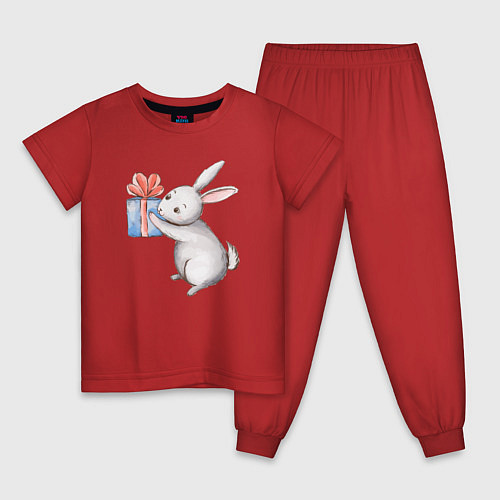 Детская пижама Зайчик с подарком / Красный – фото 1