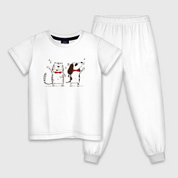 Пижама хлопковая детская Кот и пёс поют, цвет: белый