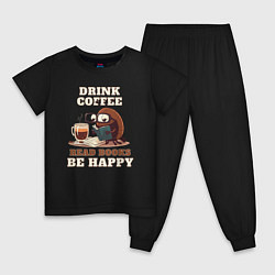 Пижама хлопковая детская Drink Coffee, Read Books, Be Happy, цвет: черный