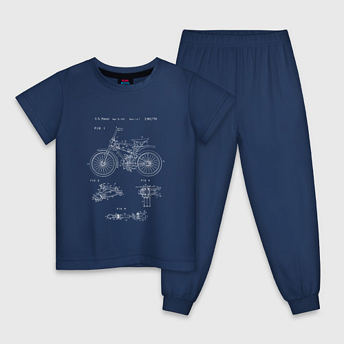 Детская пижама Патент на винтажный велосипед / Тёмно-синий – фото 1