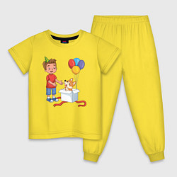 Пижама хлопковая детская Мальчик и собачка в подарок, цвет: желтый