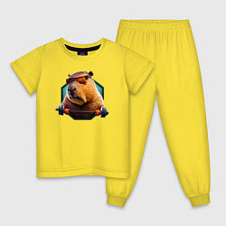 Пижама хлопковая детская Спортивная капибара, цвет: желтый