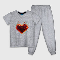 Пижама хлопковая детская Горящее сердце огонь любовь день святого валентина, цвет: меланж