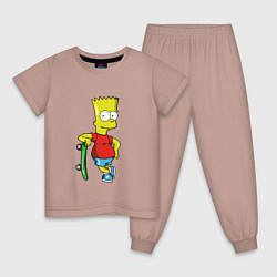 Пижама хлопковая детская Барт и скейт, цвет: пыльно-розовый