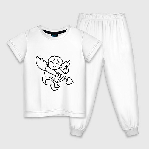 Детская пижама Купидон со стрелой сердцем черные линии / Белый – фото 1