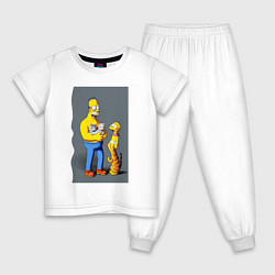 Пижама хлопковая детская Homer Simpson and cats - нейросеть арт, цвет: белый