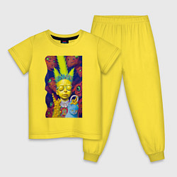 Пижама хлопковая детская Bart and blue cat - neural network - fantasy, цвет: желтый