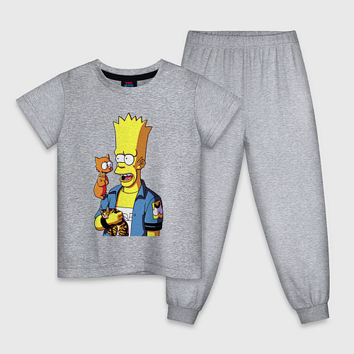 Детская пижама Барт Симпсон и Снежок - нейросеть / Меланж – фото 1