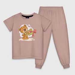 Пижама хлопковая детская Мишка с конфетами, цвет: пыльно-розовый