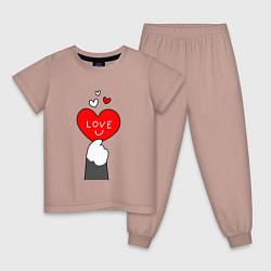Детская пижама Лапка котика с валентинкой