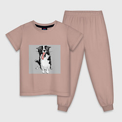 Пижама хлопковая детская Уставший пёс, цвет: пыльно-розовый