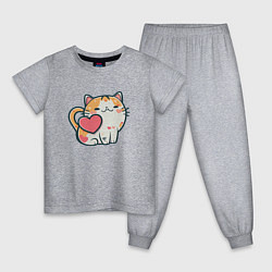 Пижама хлопковая детская Котик с сердечками, цвет: меланж