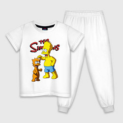 Пижама хлопковая детская Барт Симпсон и Снежок - нейросеть - мультфильм, цвет: белый