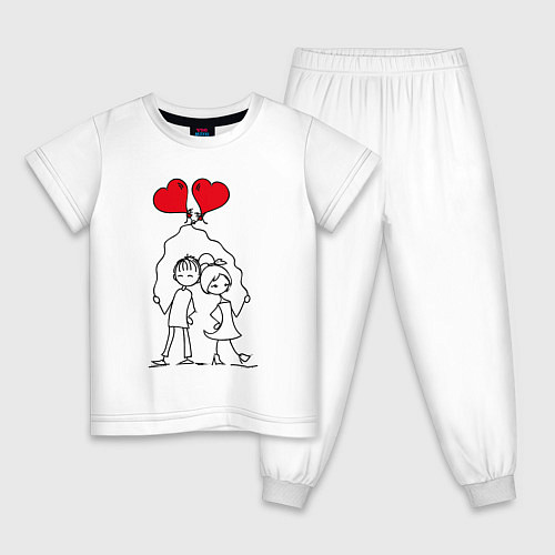 Детская пижама Влюбленные с шариками / Белый – фото 1