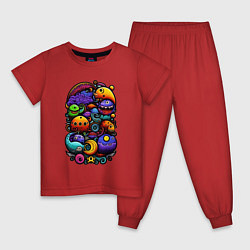 Пижама хлопковая детская Милые морские монстрики, цвет: красный