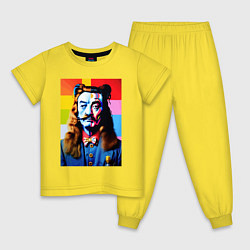 Пижама хлопковая детская Salvador Dali and neural network, цвет: желтый