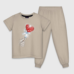 Пижама хлопковая детская Леденец сердечко, цвет: миндальный
