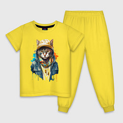 Пижама хлопковая детская Кот репер, цвет: желтый