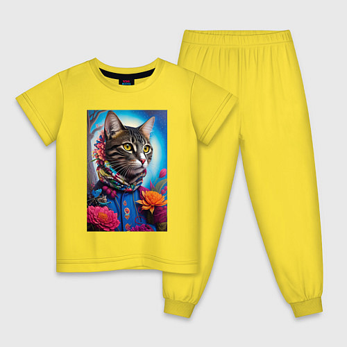Детская пижама Кот модник - нейросеть / Желтый – фото 1
