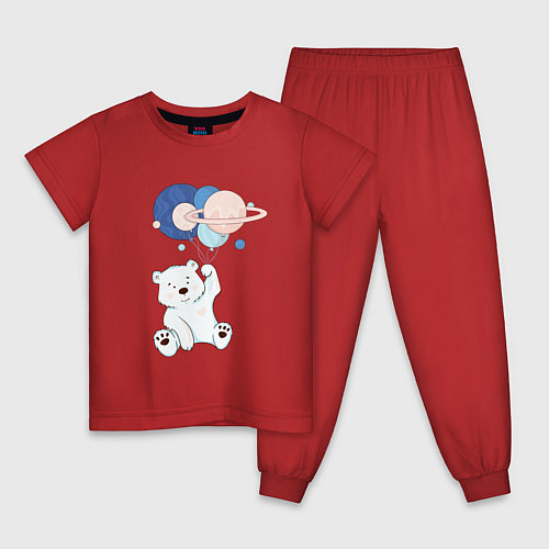Детская пижама Мишка летит на шариках / Красный – фото 1