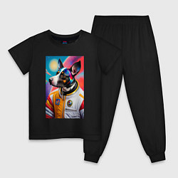 Пижама хлопковая детская Пёс бравый космонавт - нейросеть, цвет: черный