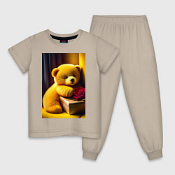 Пижама хлопковая детская Мишка с подарком, цвет: миндальный