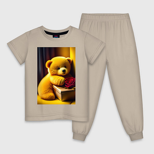 Детская пижама Мишка с подарком / Миндальный – фото 1