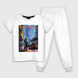 Пижама хлопковая детская Cyberpunk 2077 - neural network - character, цвет: белый