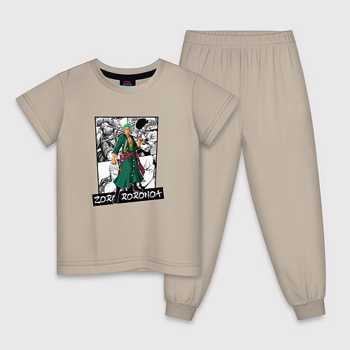 Детская пижама Зоро Ророноа на фоне манги / Миндальный – фото 1
