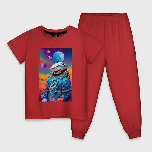 Детская пижама Shark in spacesuit - neural network / Красный – фото 1