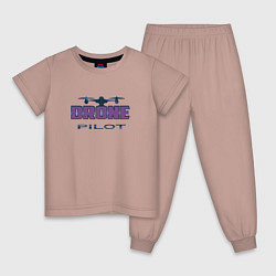 Пижама хлопковая детская Пилот квадрокоптера, цвет: пыльно-розовый