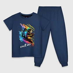 Пижама хлопковая детская Counter Strike штурмовик, цвет: тёмно-синий