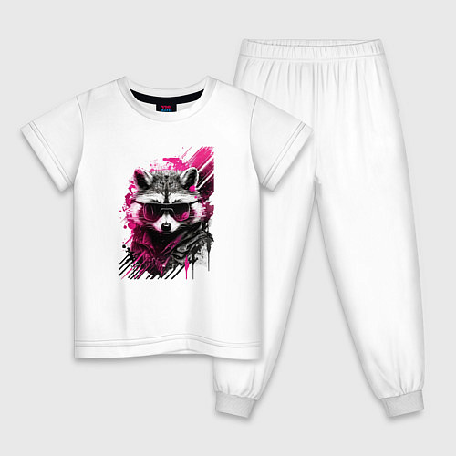 Детская пижама Енот киберпанк / Белый – фото 1